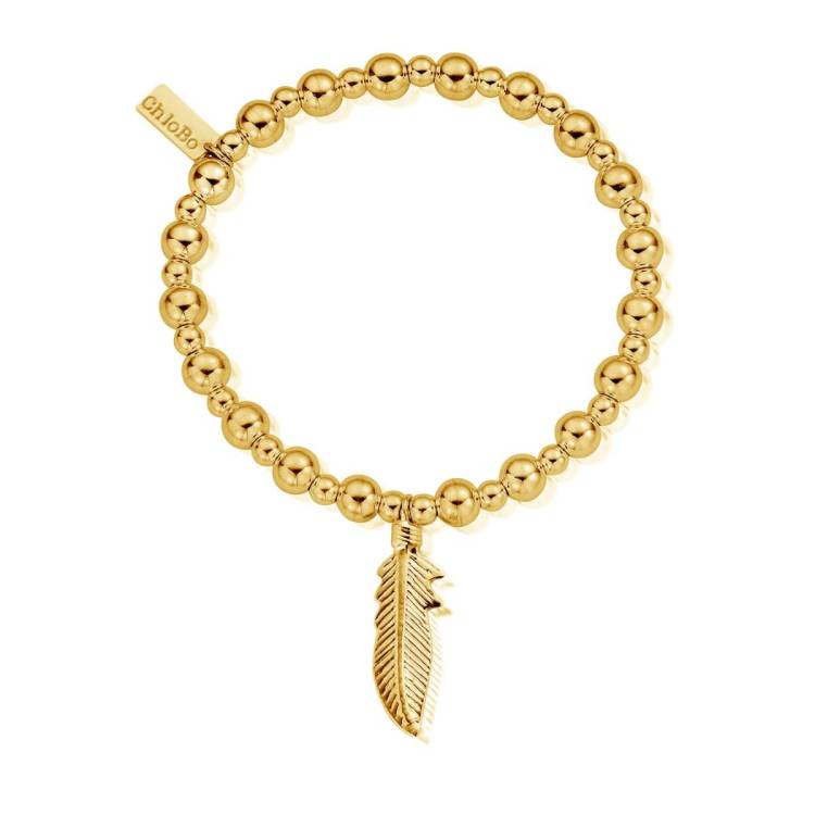 ChloBo Sterling Silver Gold Plated Mini Small Ball Feather Bracelet - Silver