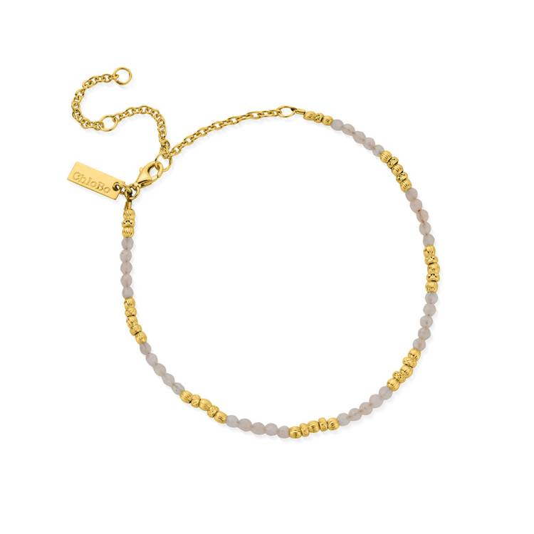 ChloBo Sterling Silver Gold Plated Passionate Sun Rose Quartz Anklet - Yellow Gold PVD