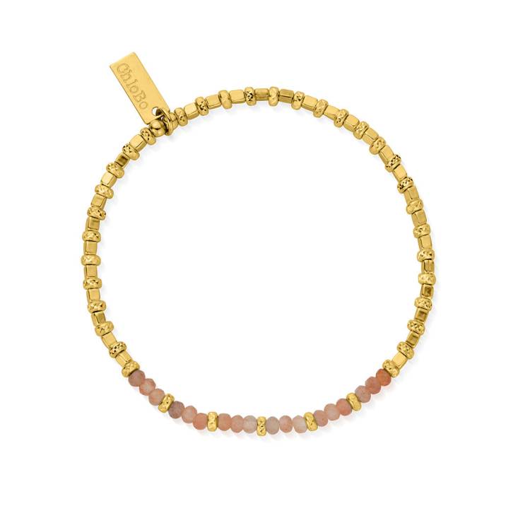 ChloBo Sterling Silver Gold Plated Peach Moonstone Sparkle Cube Bracelet - Yellow Gold PVD