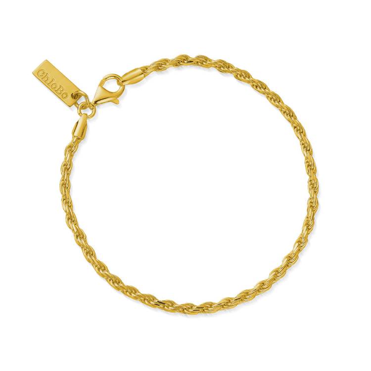 ChloBo Sterling Silver Gold Plated Sparkle Rope Chain Bracelet - Yellow Gold PVD