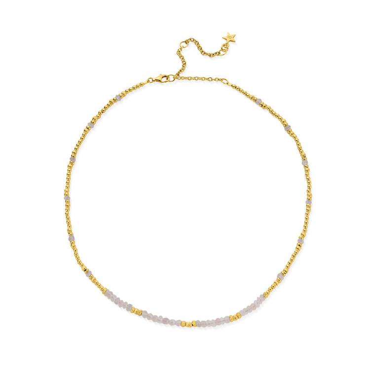ChloBo Sterling Silver Gold Plated Summer Of Love Rose Quartz Choker Necklace - Yellow Gold PVD