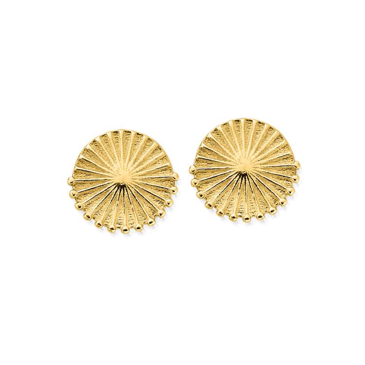 ChloBo Sterling Silver Gold Plated Sun Burst Stud Earrings - Yellow Gold PVD