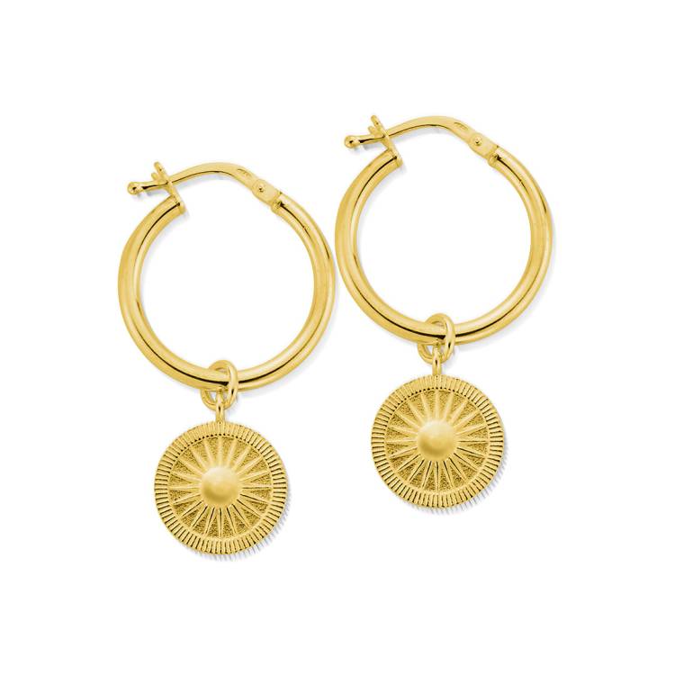 ChloBo Sterling Silver Gold Plated Sun Catcher Hoop Earrings - Yellow Gold PVD