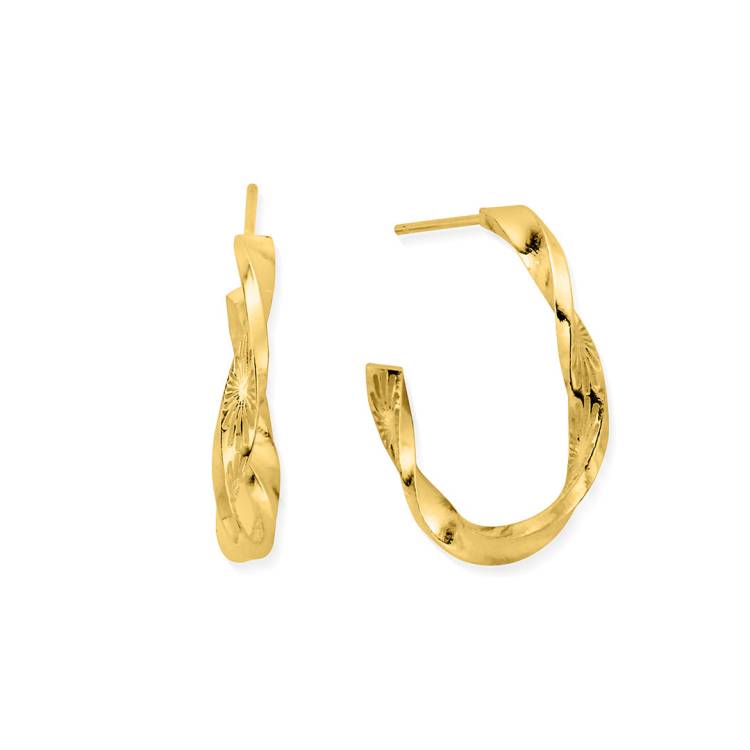 ChloBo Sterling Silver Gold Plated Sun Twisted Hoop Earrings - Yellow Gold PVD