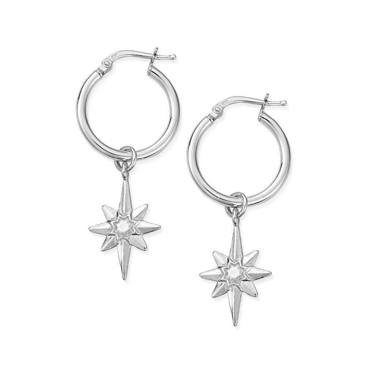 ChloBo Sterling Silver Lucky Star Hoop Earrings - Sterling Silver