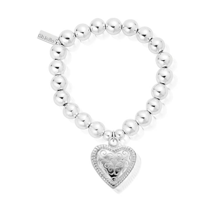 ChloBo Sterling Silver Medium Ball Scallop Heart Bracelet - Silver