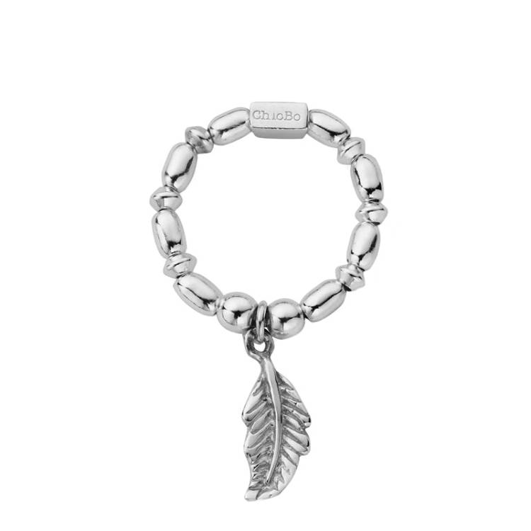 ChloBo Sterling Silver Mini Rice Feather Stretch Ring - S