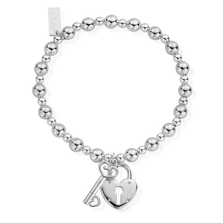 ChloBo Sterling Silver Mini Small Ball Lock & Key Bracelet - Silver