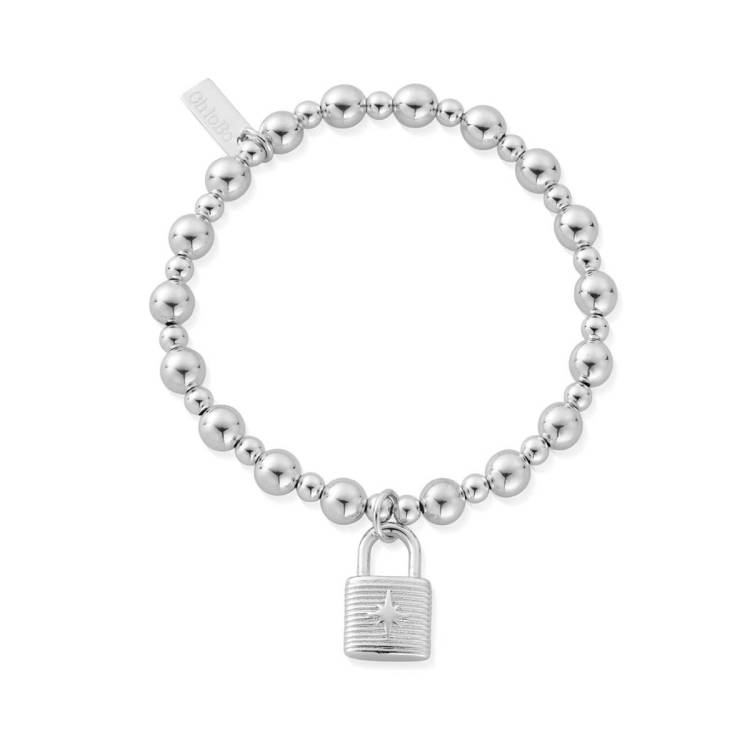ChloBo Sterling Silver Mini Small Ball Padlock Bracelet - Silver