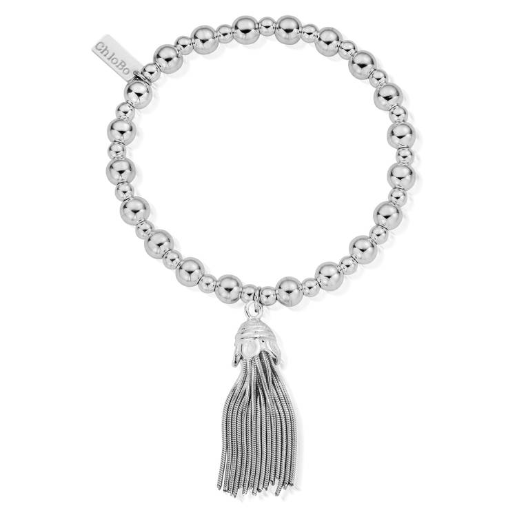 ChloBo Sterling Silver Mini Small Ball Tassel Bracelet - Silver