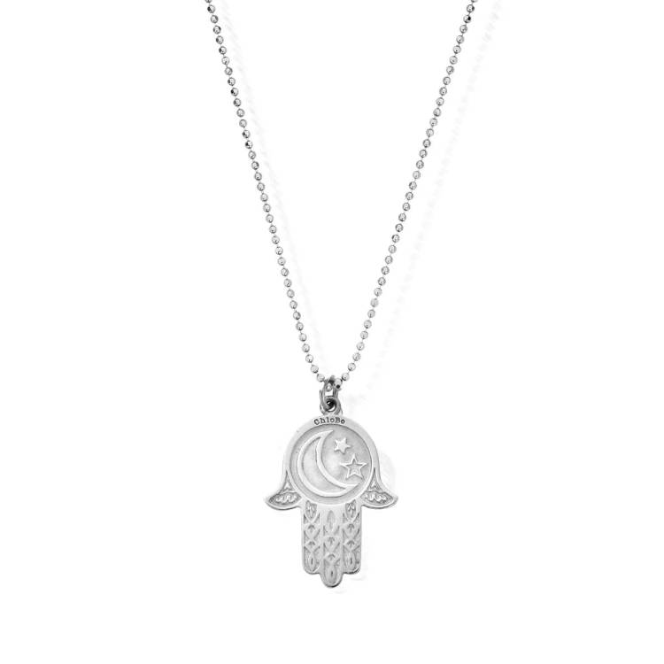 ChloBo Sterling Silver Moon & Star Hamsa Hand Pendant - Sterling Silver