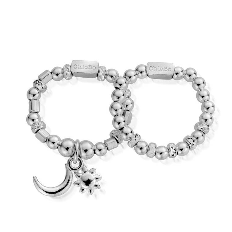 ChloBo Sterling Silver Moon And Sun Set Of 2 Rings - M