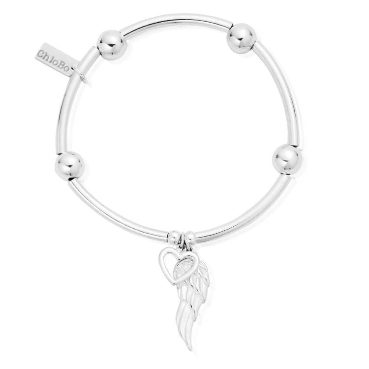ChloBo Sterling Silver Noodle Ball Open Heart Angel Wing Bracelet - Sterling Silver