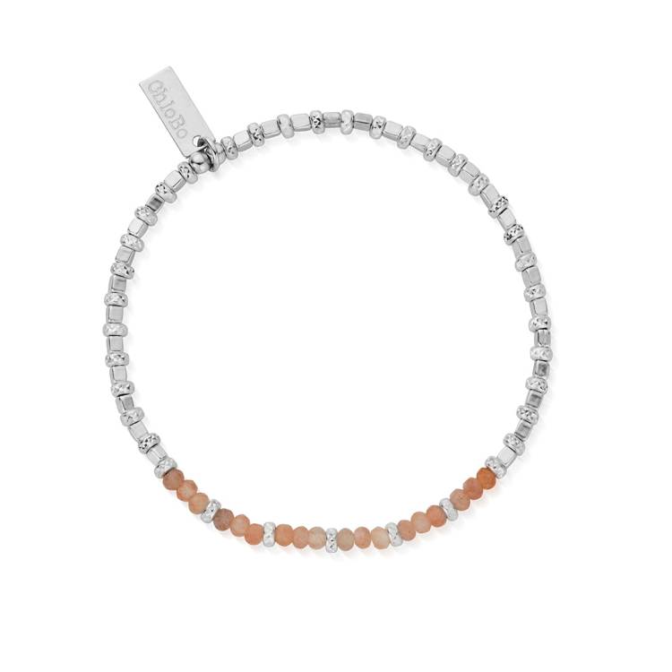 ChloBo Sterling Silver Peach Moonstone Sparkle Cube Bracelet - Sterling Silver