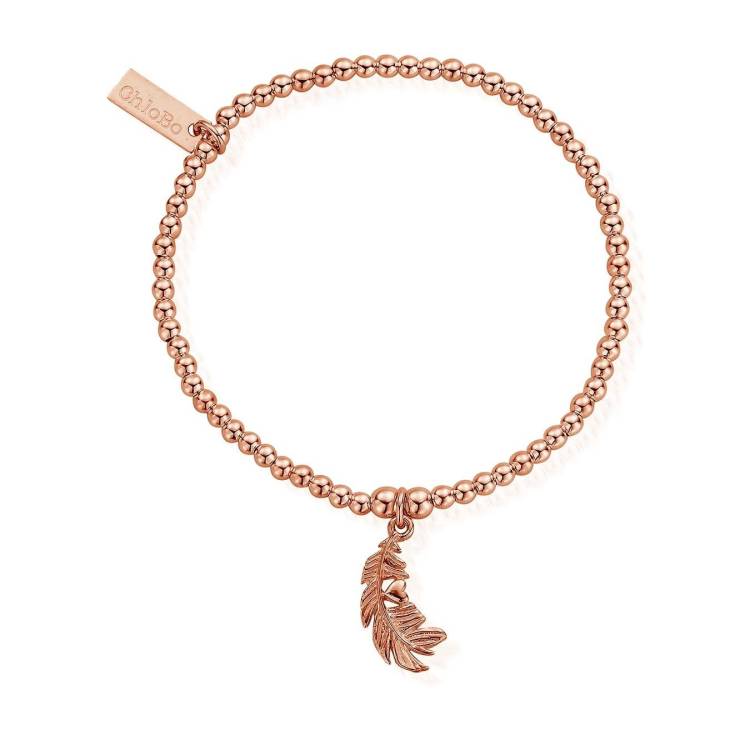 ChloBo Sterling Silver Rose Gold Plated Cute Charm Heart In Feather Bracelet - Rose Gold