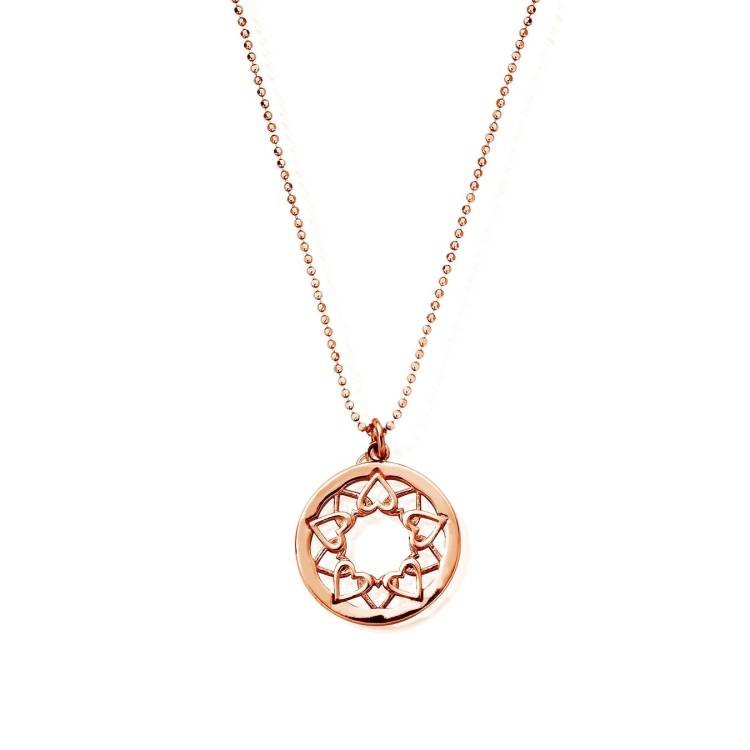 ChloBo Sterling Silver Rose Gold Plated Diamond Cut Chain With Heart Mandala Pendant - Rose Gold