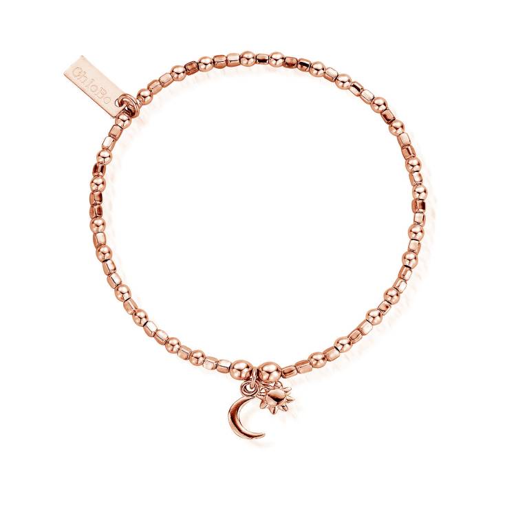 ChloBo Sterling Silver Rose Gold Plated Mini Cube Dainty Moon & Sun Bracelet - Rose Gold