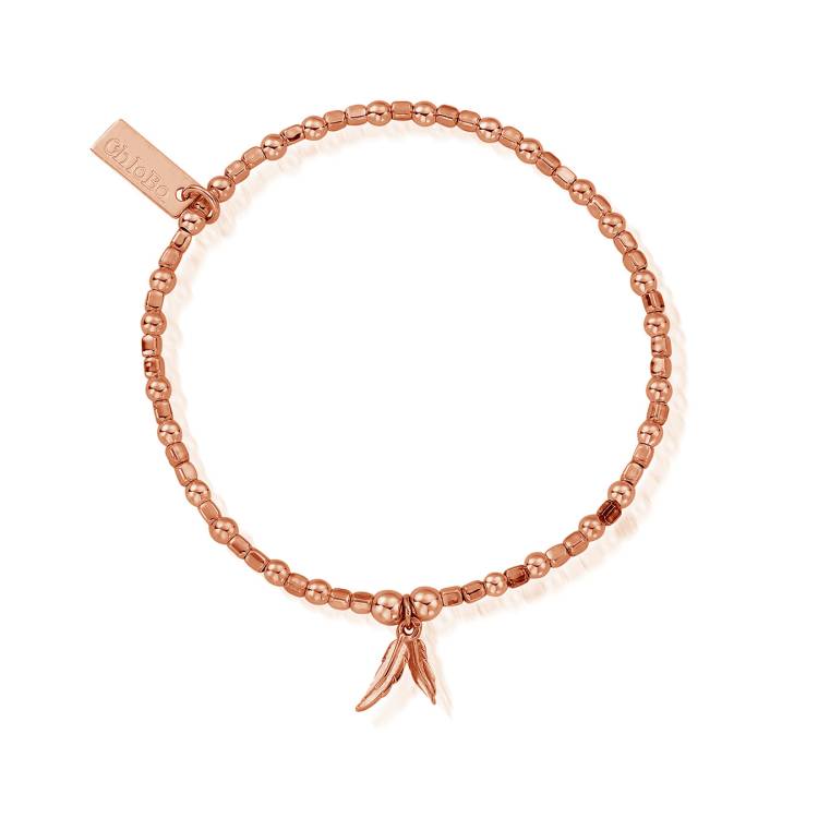 ChloBo Sterling Silver Rose Gold Plated Mini Cube Double Feather Bracelet - Rose Gold