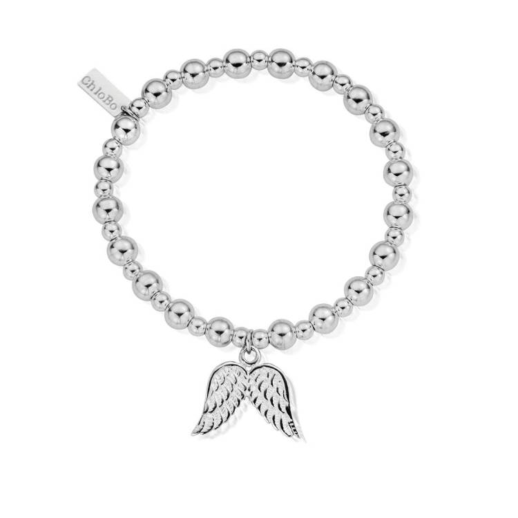 ChloBo Sterling Silver Mini Small Ball Double Angel Wing Bracelet - Sterling Silver