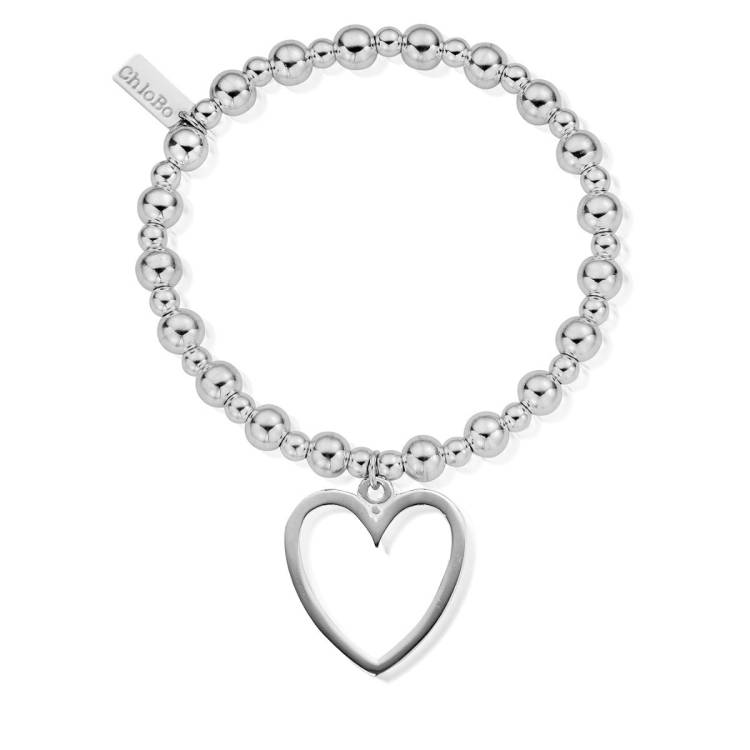 ChloBo Sterling Silver Mini Small Ball Open Heart Bracelet - Sterling Silver