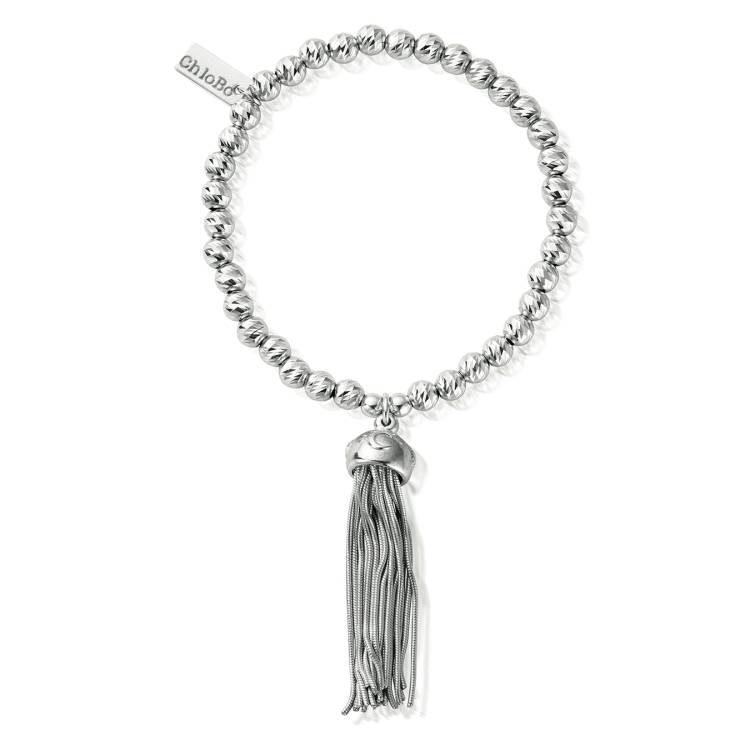 ChloBo Sterling Silver Sparkle Ball Tassel Bracelet - Silver