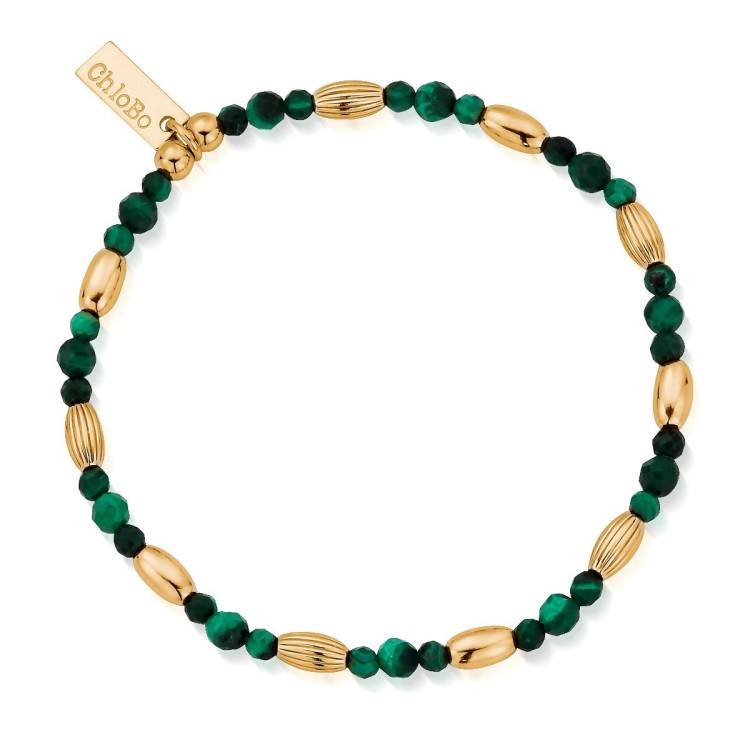 ChloBo Wandering Free Gold Plated Sterling Silver Alternative Rice Malachite Bracelet - Gold
