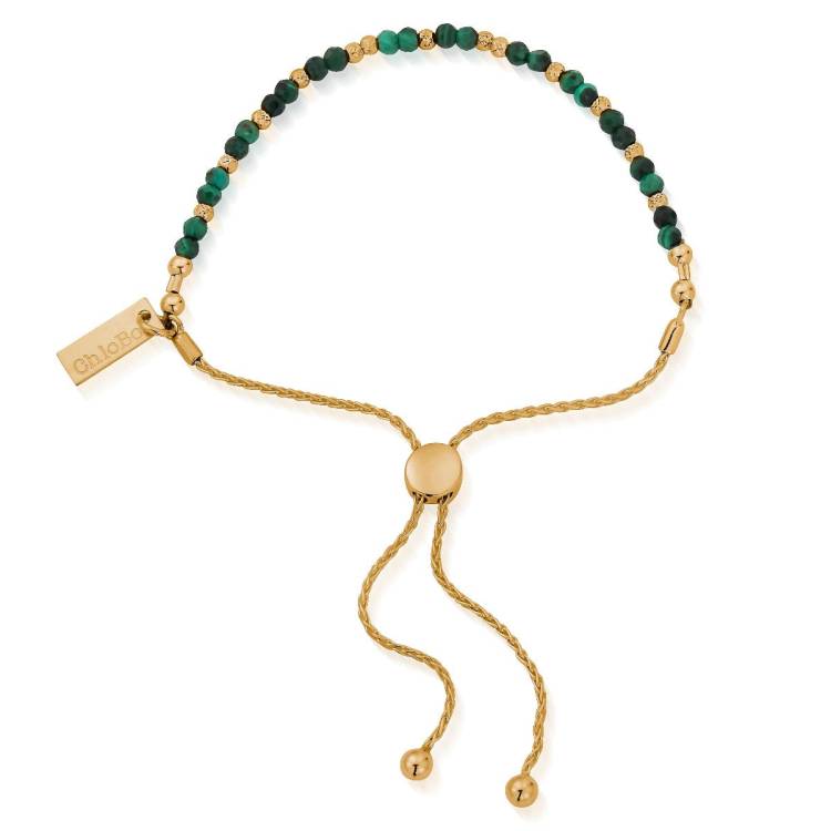 ChloBo Wandering Free Gold Plated Sterling Silver Dainty Sparkle Malachite Bracelet - Gold