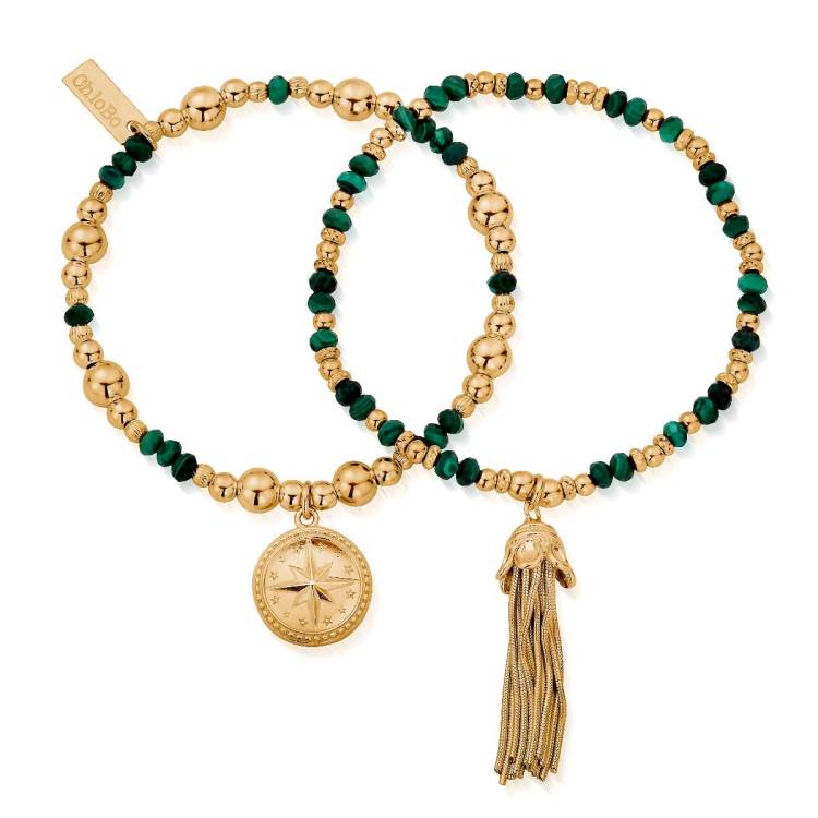 ChloBo Wandering Free Gold Plated Sterling Silver Forever Wandering Malachite Set - Gold