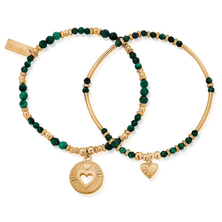 ChloBo Wandering Free Gold Plated Sterling Silver Guiding Love Malachite Set - Gold