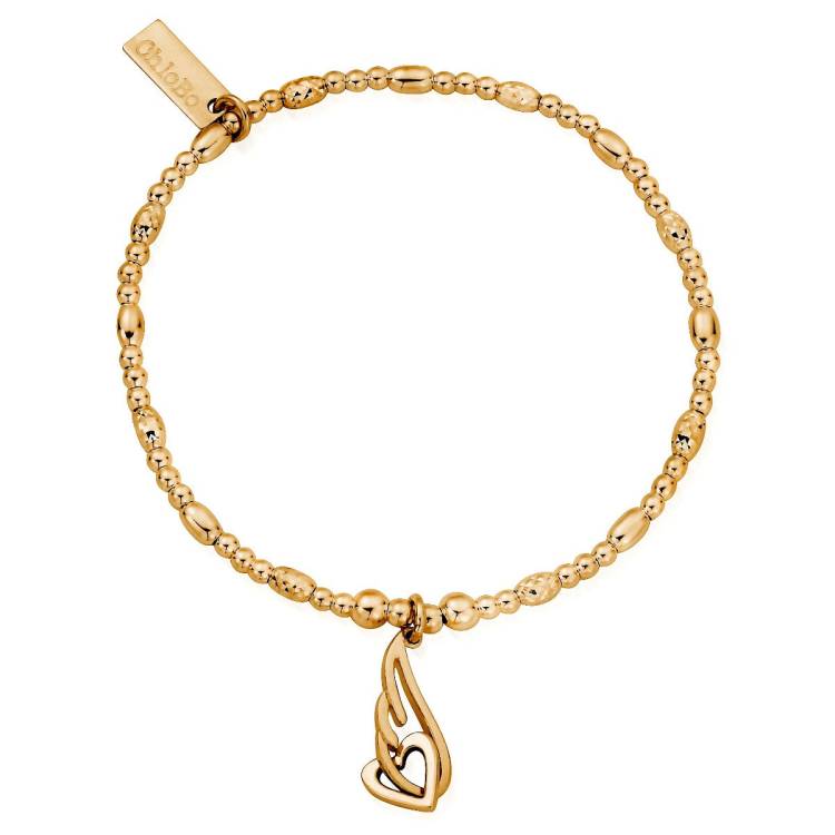 ChloBo Wandering Free Gold Plated Sterling Silver Interlocking Heart Angel Wing Bracelet - Gold