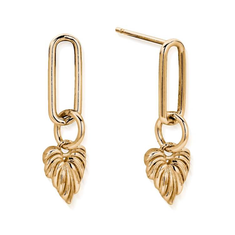 ChloBo Wandering Free Gold Plated Sterling Silver Leaf Heart Link Earrings - Gold