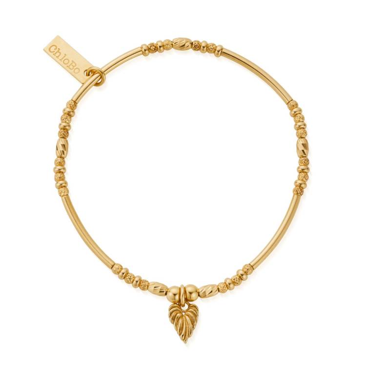 ChloBo Wandering Free Gold Plated Sterling Silver Leaf Heart Sparkle Bracelet - Gold