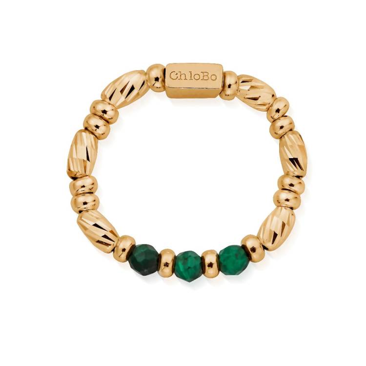ChloBo Wandering Free Gold Plated Sterling Silver Malachite Sparkle Empowerment Ring - Small