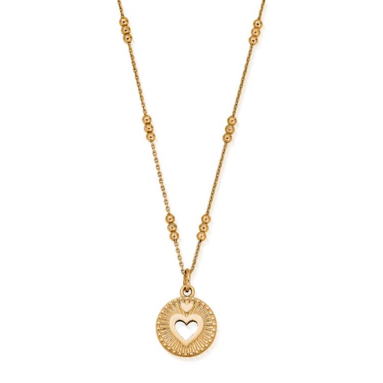 ChloBo Wandering Free Gold Plated Sterling Silver Triple Bobble Chain Guiding Heart Necklace - Gold