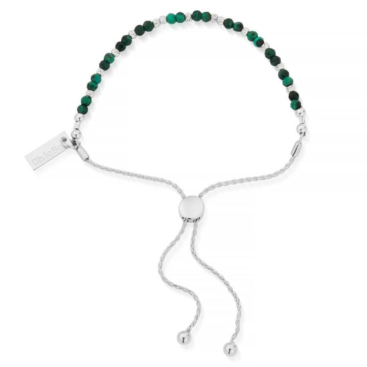 ChloBo Wandering Free Sterling Silver Dainty Sparkle Malachite Bracelet - Silver