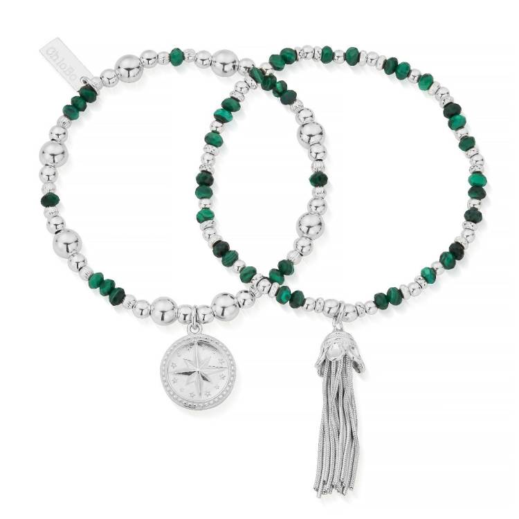 ChloBo Wandering Free Sterling Silver Forever Wandering Malachite Set - Silver