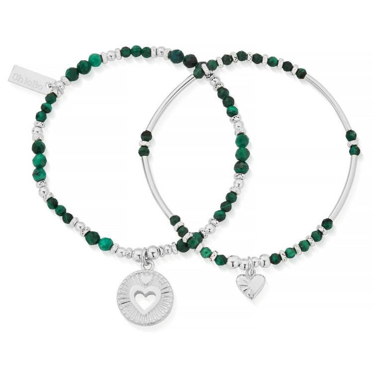 ChloBo Wandering Free Sterling Silver Guiding Love Malachite Set - Silver