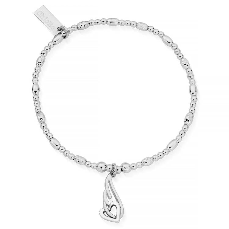 ChloBo Wandering Free Sterling Silver Interlocking Heart and Angel Wing Bracelet - Silver