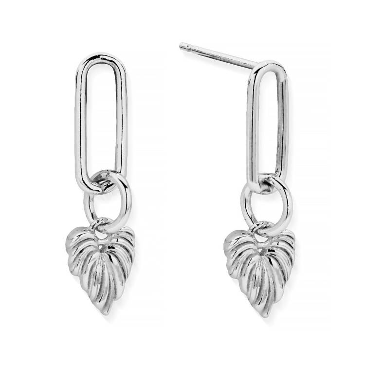 ChloBo Wandering Free Sterling Silver Leaf Heart Link Earrings - Silver