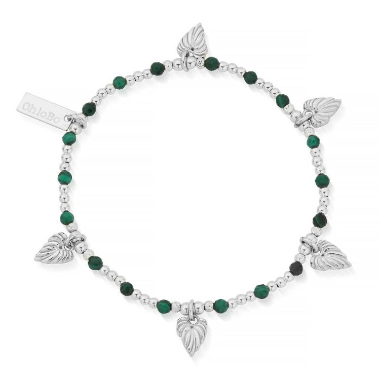 ChloBo Wandering Free Sterling Silver Leaf Heart Malachite Bracelet - Silver