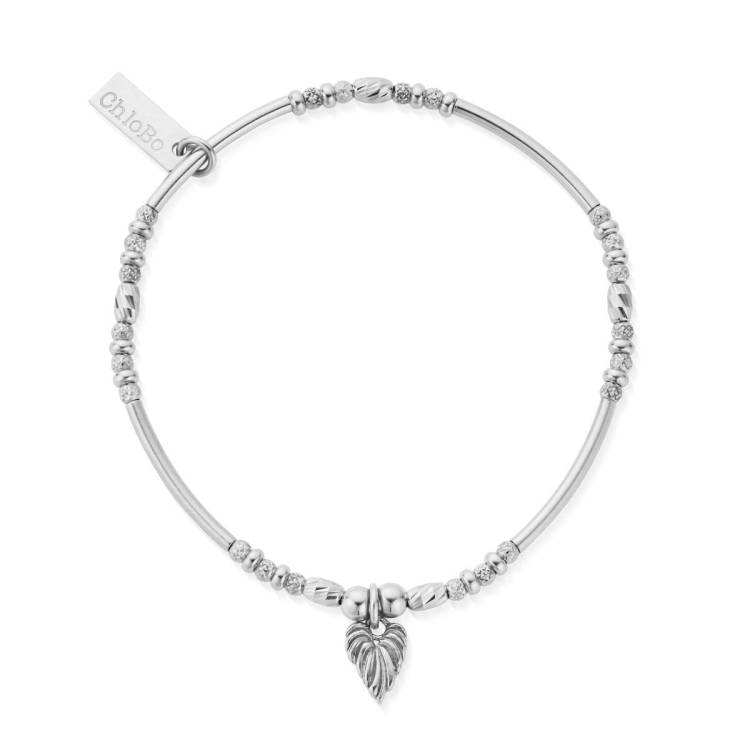 ChloBo Wandering Free Sterling Silver Leaf Heart Sparkle Bracelet - Silver
