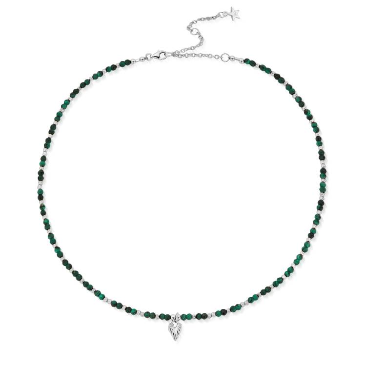 ChloBo Wandering Free Sterling Silver Leaf Heart Sparkle Malachite Necklace - Silver