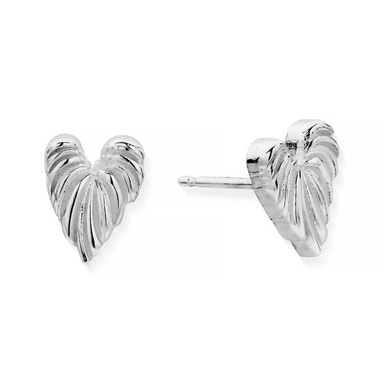 ChloBo Wandering Free Sterling Silver Leaf Heart Stud Earrings - Silver