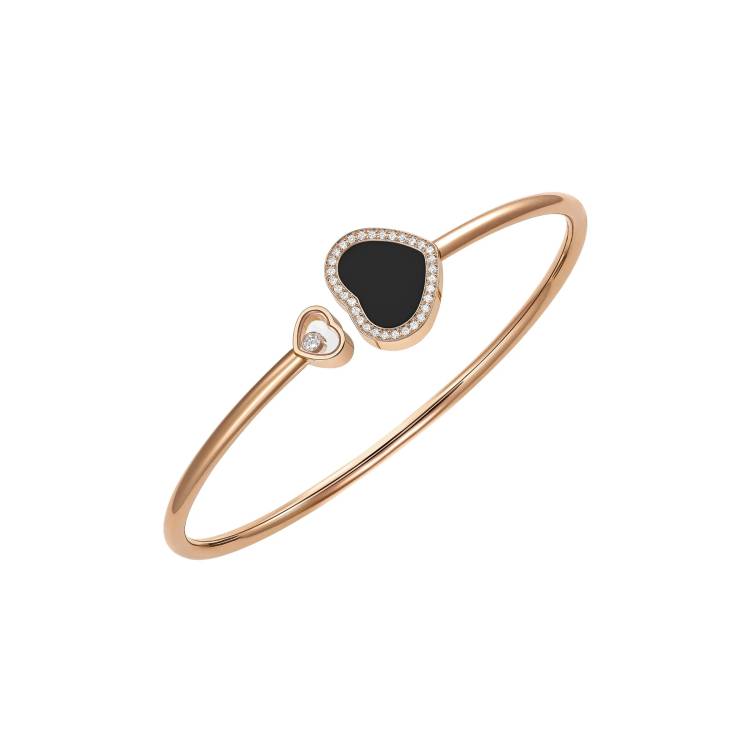 Chopard Happy Hearts 18ct Rose Gold 0.19ct Diamond Onyx Bangle - S
