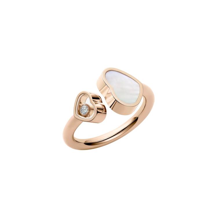 Chopard Happy Hearts 18ct Rose Gold Diamond Mother of Pearl Ring - 57