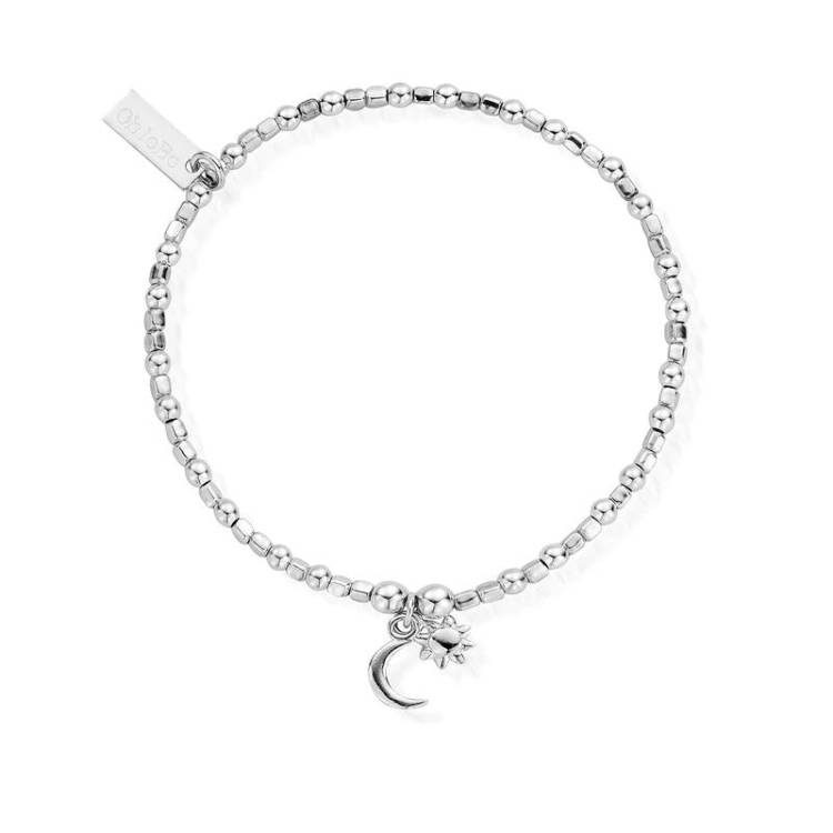 ChloBo Sterling Silver Mini Cube Dainty Moon & Sun Bracelet - Sterling Silver