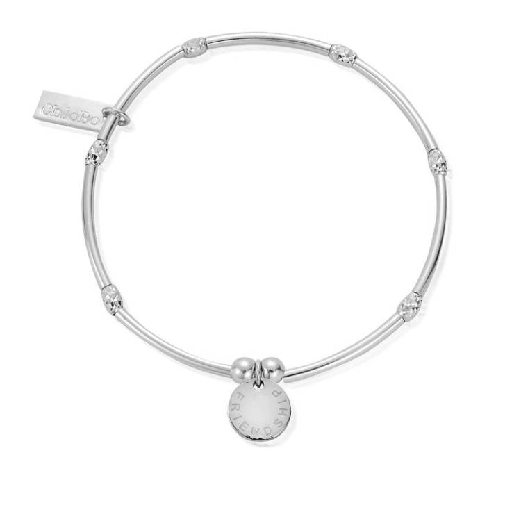 ChloBo Sterling Silver Mini Noodle Sparkle Rice Friendship Disc Bracelet - Sterling Silver