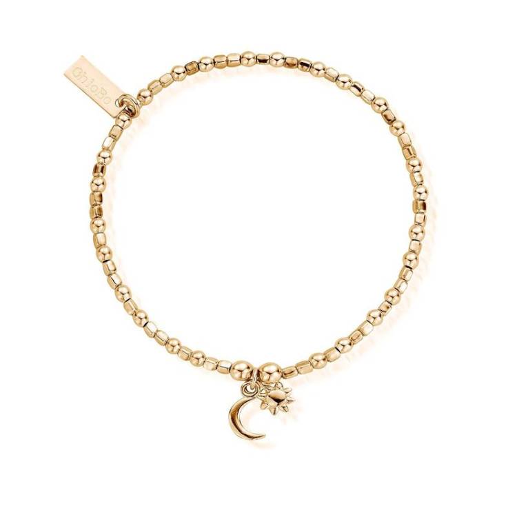 ChloBo Sterling Silver Gold Plated Mini Cube Dainty Moon & Sun Bracelet - Yellow Gold PVD