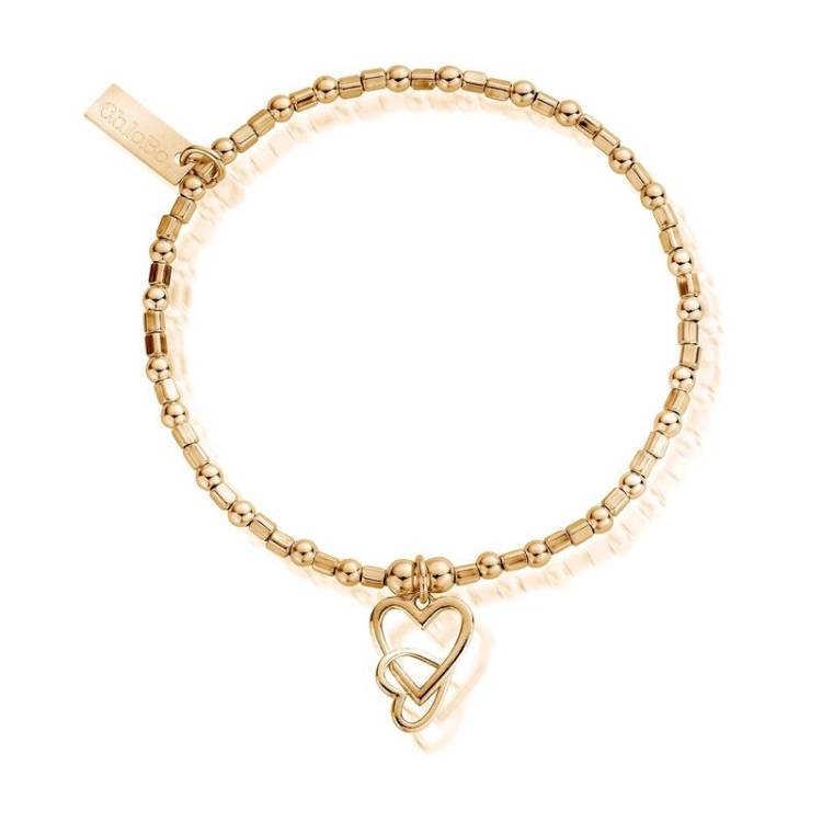 ChloBo Sterling Silver Gold Plated Mini Cube Interlocking Love Heart Bracelet - Yellow Gold PVD