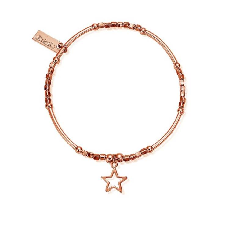 ChloBo Sterling Silver Rose Gold Plated Mini Noodle Cube Open Star Bracelet - Rose Gold PVD